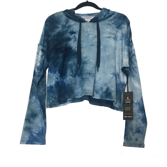 Kyodan Blue Tie-Dye Pullover Cropped Hoodie Womens Sz M NWT Activewear Athletic - Picture 1 of 8